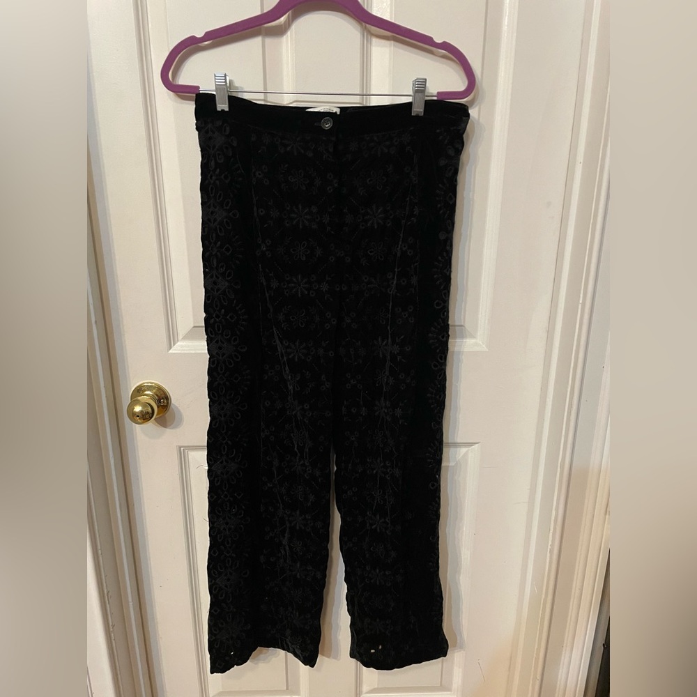 Velvet embroidered wide leg pant size m